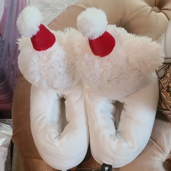 Cozy White Dog Slippers with Red Accents - Picture 2 of 2